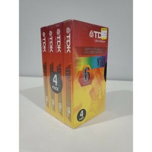 New TDK Superior Quality 6 Hours VHS T-120 EP Blank Videocassette Tapes 4 Pk NOS